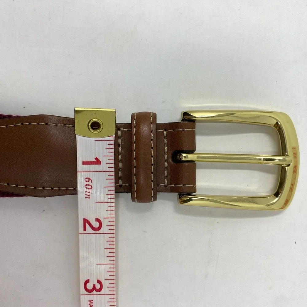 Vtg Torino Belt Mens 44 Maroon Canvas Web Brown Leather Accents‎ Preppy Golf